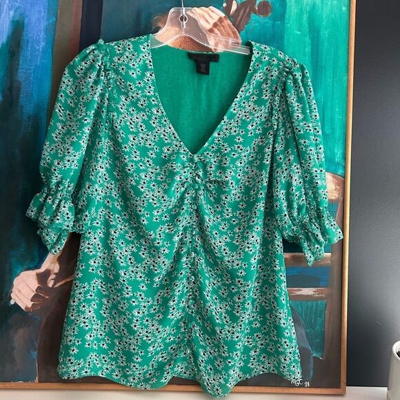 Maison Cinqcent Elegant Green Floral Women's Blouse M - Picture 6 of 13